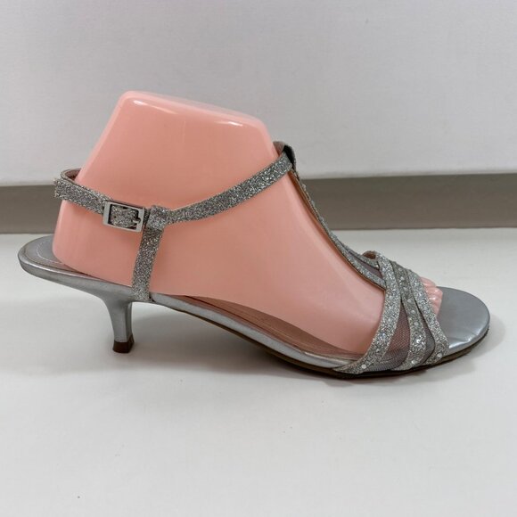 Fioni Night Women's Silver Glitter Rhinestones Sandals Kitten Heel Size 9.5 - Picture 7 of 13